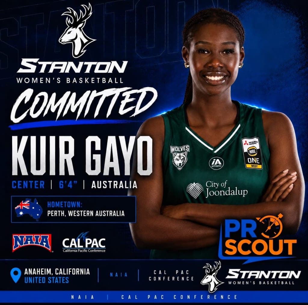 Kuir Gayo committed to Stanton University Women's Basketball graphic